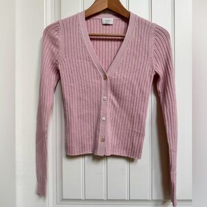 Wilfred Soft Pink Merino Wool and Cotton Manila V-Neck Cardigan. Size XS